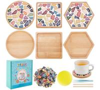WEBEEDY DIY Ceramic Mosaic Coaster Kit Mosaic Tiles with Bamboo Tray, 3 Set