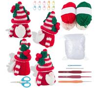 WEBEEDY DIY Christmas Elf Crochet Starter Kits for Adults Beginners Christmas Gnome Ornaments Beginner Crochet Kit with Video Tutorial, 4 Colors Yarns DIY Knitting Supplies Craft Kit Handmade Gift