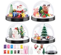 WEBEEDY DIY Christmas Snow Globe Making Kit 4 Sets Make Your Own Globe Kit with 4 PCS Santa Claus Deer Christmas Tree Figures Ornament for Christmas Gifts Sculpting Arts and Crafts Party Decoration