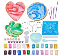 WEBEEDY DIY Clay Jewelry Dish Craft Kit for Adults Beginners, Clay Jewelry Making Kit Air Dry Clay Jewelry Kit Include Clay Tools, Silicone Pad, Paintbrush, Mould Bowl, Cutters for DIY Jewelry Making