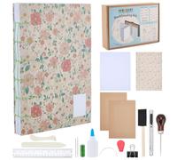 WEBEEDY DIY Coptic Stitch Bookbinding Kit for Beginners, Complete A5 Notebook Making Kit with Flower Book Cover, Bone Folder, A4 Papers, Needles, Tools, Diary Journal Making Supplies Handmade Gift