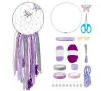 WEBEEDY DIY Dream Catchers Kit Round Ribbon Dream Catchers Hanging Ornament Dream Catcher Making Kit for Adults Beginners Bedroom Wall Decoration Pendants Craft Gift, Purple Butterflies,20×50cm/8×20“