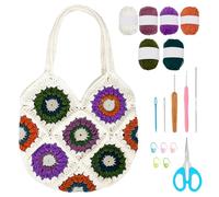 WEBEEDY DIY Granny Square Crochet Tote Bag Set for Beginners, Complete Crochet Knitting Set to Make a Bag, Include Step-by-Step Instruction for Women Christmas Holiday Handmade Summer Beach Craft Gift