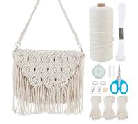 WEBEEDY DIY Handbag Macrame Kit for Adults Beginners Boho Tassels Handbag Purse Making Kit with Video Tutorial, 3mm Macrame Cord, Handmade Knotting Shoulder Bag for Holiday Women Gift, 20x27cm