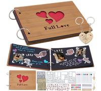 WEBEEDY DIY Heart Wooden Scrapbook Craft Kit Full Love Theme Couples Scrapbook Photo Album Memory Book for Valentine's Day Anniversary Wedding Family Photos Holiday Travel Handmade Gift