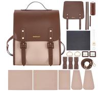 WEBEEDY DIY Leather Backpack Making Set Complete Messenger Bag Sewing Craft Kit with Straps, Buckles, Vintage Large Capacity Tote Bag Shoulder Bag for Women Summer Travel Gift, 27x15x31cm