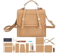 WEBEEDY DIY Leather Shoulder Bag Making Kit Complete Handbag Sewing Craft Kit with Handles and Handbag Straps, DIY Your Own Top Handle Bag Purse for Women Summer Travel Gift, 20x10x20cm