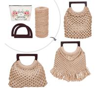 WEBEEDY DIY Macrame Bag Kit Macrame Handbag Making Kit Boho Macrame Purse Kit for Adults Beginners with Cotton Cord DIY Bag Craft Kit with Video Tutorial,Vintage Women Boho Gift Ideas(Milk Coffee)