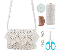 WEBEEDY DIY Macrame Bag Kit with Tassels, Beige Cross Body Bag Making Kit for Adults Beginners, DIY Knotting Shoulder Bag Kit with Video Tutorials, 3mm Macrame Cord, Tools, Handmade Gift for Christmas