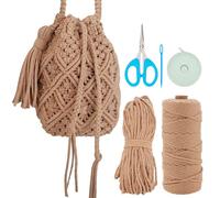 WEBEEDY DIY Macrame Bucket Bag Kit Macrame Drawstring Making Kit with 3mm x 142 Yards Cotton Rope and Video Tutorial,Boho Macrame Purse Kit DIY Macrame Bag Kit for Adults Handmade Gift(Coffee)