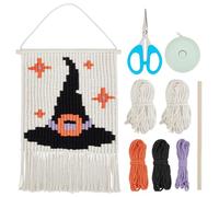 WEBEEDY DIY Macrame Halloween Witch Hat Wall Hanging Kit Handmade Macrame Kit for Beginners with Step-by-Step Tutorials Hanging Witch Hat Decor Halloween Party Indoor Outdoor,1 Set