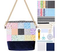WEBEEDY DIY Quilt Tote Bag Kit with Video Tutorial for Beginners, Bags Quilted Starter Kit with 21 Colors Square Fabrics, Bag Chain & Clasp for Handbag Making Craft Accessory Holiday Birthday Gift