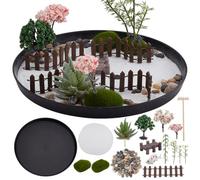 WEBEEDY DIY Round Zen Garden Kit Mini Japanese Sand Garden for Desk,8.9"x8.9" Tabletop Rock Sand Meditating Sandbox for Adult Home Office Desk Zen Decor Meditation Zen Gifts,22.6x22.6 cm