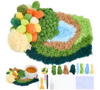 WEBEEDY DIY Rug Hooking Coasters Kit Complete Moss Coaster Crochet Kit with Mesh,Felt Cloth,Yarn,Instruction and Other Tools for Beginners,DIY Latch Hooking Craft Coaster Set,17x22cm