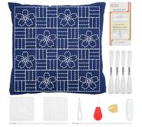 WEBEEDY DIY Sashiko Pillowcase Template Set for Traditional Japanese Sashiko Pattern Fabric Pillowcase Embroidery Kit Stitching Sashiko with Video Instructions for Home Sofa Bedroom Decor, 40x40cm