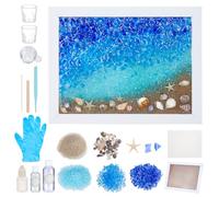 WEBEEDY DIY Sea Glass Art Kit Resin Sea Glass Beach Frame Making Kit with Instruction for Adults Beginners DIY Mosaic Arts Crafts Kits for Desk Window Home Office Wall Decor Beach Lovers (15x20 cm)