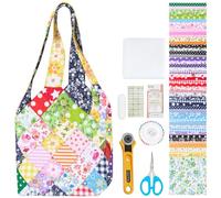 WEBEEDY DIY Small Bag Quilted Kit Square Pattern Handbag Quilted Starter Kit for Beginners Adults Handmade Small Bag Making Set with 50 Mixed Colours Fabrics Instructions and Complete Quilting Tools