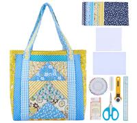 WEBEEDY DIY Small Bag Quilted Kit Triangular Tote Bag Quilted Starter Kit with 3 Colors 21 PCS Fabrics,Quilting Tools and Video Tutorial for Beginners Adults DIY Patchwork Sewing Craft, 31x29cm