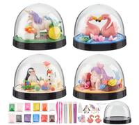 WEBEEDY DIY Snow Globe Craft Kit - 4 PCS Underwater Snow Globes with Mermaid, Flamingo, Penguin Figurines - Plastic, Fairy Tale Style