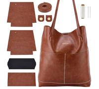 WEBEEDY DIY Tote Bag Kits Handmade PU Leather Bag Sewing Kit with Instruction, Knitting Crochet All Materials Kits for Women Birthday Christmas Handmade Gift, 32x34x10 cm (Brown)