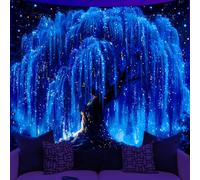 WEBEEDY Dreamy Blue Willow Blacklight Tapestry UV Reactive Galaxy Starry Night Wall Hanging Mystical Aesthetic Tree of Life Home Decor for Bedroom Dorm Wall Art Party Backdrop, 150x130 cm