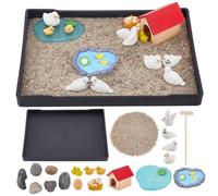 WEBEEDY Duck Mini Zen Garden Kit Japanese Desktop Zen Garden for Desk,8.3x6.2 Inch Room Decor with Sand,Animal Decorative Ornaments,Stones and Rake for Home Office Meditation Accessories,21x15.7cm