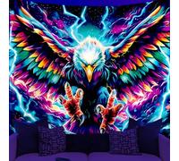 WEBEEDY Eagle Wing Blacklight Tapestry Thunder Nebula Tapestry UV Reactive Wall Hanging Backdrop Trippy Tapestries Blacklight Poster for Bedroom Living Room Wall Decor Party Backdrop, 150x130cm