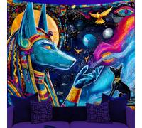 WEBEEDY Egypt Anu lacklight Wall Tapestry Space Trippy Tapestry Wall Decor for Bedroom, UV Reactive Glow In The Dark Poster Photo Backdrop for Gamer Room Dorm Living Room Halloween Decor,150x130cm