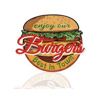WEBEEDY Enjoy Your Burgers Sign Vintage Tin Sign Eat Sign Kitchen Decor Vintage Metal Tin Signs Food Truck Signs for Wall Hanging, Snack Bar, Kitchen Decor, Unique Gift, 22.7x18.8cm