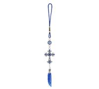 WEBEEDY Evil Eye Car Hanging Ornament Cross Pendant Turkish Blue Evil Eye Car Charms Beads Protective Home Wall Decor for Car Rear View Mirror Window Room Door