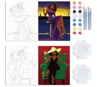 WEBEEDY Fashion Lady Sip and Paint Kit Pre Drawn Canvas to Paint 8x10 Inch Canvas Painting Kit for Adults Paint Party Chic Women Art Painting Party Supplies Valentine's Day Gift Favor,2 Pack 20x25cm