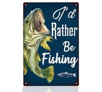 WEBEEDY Fishing Metal Sign Wall Decor, I'd Rather Be Fishing, Funny Signs Vintage Tin Sign Fish Poster, Wall Art Fish Wall Plaque Decor for Bathroom Coffee Bar Garage, 20x30cm/7.9x11.8''