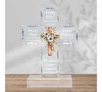 WEBEEDY Floral Acrylic Cross Christian Religious Gift for Women Men, Biblical Verse Standing Coss Decor with Base, Bible Scripture Inspiration Gifts Home Office Desk Decor, 10x15cm