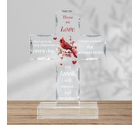 WEBEEDY Floral Red Cardinal Acrylic Cross Decor Sympathy Bereavement Gift for Loss of Loved One, Clear Acrylic Standing Cross with Base, Memorial Gifts Catholic Cross Statue for Desk Table Decor