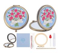 WEBEEDY Flower Pocket Mirror Embroidery Kit Personalized Compact Makeup Mirror DIY Craft Kit with Floral Printed Pattern, Embroidery Hoop, Thread, Beginner Bridesmaid Party Birthday Gift for Her