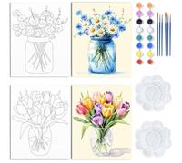 WEBEEDY Flower Pre Drawn Canvas Painting Kit Pre Drawn Outline Canvas Art,8 x 10 Inch Stretched Canvas Paint and Sip Set Bulk Canvas Painting for Adults Christmas Party Night,2 Pack 20x25cm