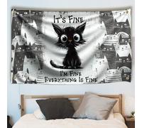 WEBEEDY Funny Cat Tapestry Wall Hanging Black and White Cats Anime Tapestry It's Fine Kawaii Cat Tapestries Wall Art for Bedroom Living Room Office, Gifts for Cats Lovers Christmas, 180x110cm