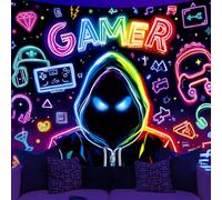 WEBEEDY Gamer Blacklight Tapestry Anime Neon Tapestry Wall Hanging UV Reactive Glow In The Dark, Cool Gamer Posters for Bedroom Living Room Home Decor Photo Backdrop, 150x130cm