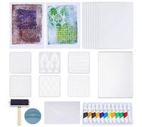 WEBEEDY Gel Printing Plate kit for Crafts Geometric Printmaking Set Includes 12.7X17.8 cm Reusable Gelatin Plate,Stencils,Acrylic Paint,Essential Tools and Instruction for Adults Printmaking Supplies