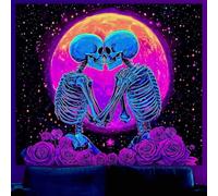 WEBEEDY Glow in The Dark Skull Tapestry, UV Reactive Skeleton Lovers Moon Rose Tapestry, Wall Hanging Decor for Bedroom, Living Room, Other, 130x150cm