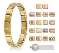 WEBEEDY Gold Italian Charm Bracelet Set Stainless Steel with Starter Bracelet Link, 36 Charms Pendant and Opening Tool for Handmade Personalized Jewelry Making Mother's Day Birthday Gift