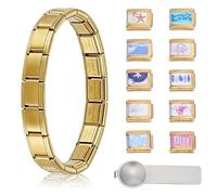 WEBEEDY Gold Italian Charm Bracelet Set with Starter Bracelet, Stainless Steel Links Charms Pendant & Opening Tool for Women Handmade Personalized Jewelry Making Mother's Day Birthday Gift