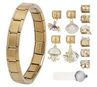 WEBEEDY Gold Italian Charm Bracelet Sets with Start Bracelet, 10 Module Charms Pendant and Opening Tool for Women, Adjustable Link Bracelets Personalized Jewerly Gift for Mother's Day Birthday