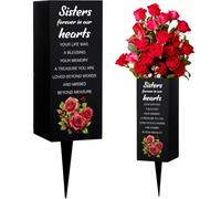 WEBEEDY Grave Vases with Spike Sisters Memorial Cemetery Vasaes Rose Bush Grave Decorations for Cemetery Memorial Gift Metal Grave Flower Holder for Funeral (Sisters Forever in Our Hearts), 8x20cm