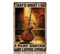 WEBEEDY Guitar Metal Sign Wall Decor Vintage Tin Sign Thats What I Do I Play Guitar and I Know Things Signs Wall Art Plaque Funny Signs for Music Room Home Office Bar Coffee Shop,20x30cm