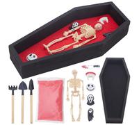 WEBEEDY Halloween Coffin Zen Garden Kit for Desk, DIY Mini Desktop Sandbox with Red Sand, Skull Ghost Figurines and Tools for Home Office Decor Halloween Spooky Party Gothic Decoration Gift