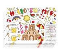 WEBEEDY Hello Summer Coloring Paper Placemats 30 Pcs Beach Theme Coloring Activity Sheets Dining Table Mats for Home Kitchen Table Decoration Holiday Party Activities, 40x28 cm