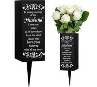 WEBEEDY Husband Cemetery Vases Metal Grave Vases with Spikes Heart Vine Husband Memorial Grave Flower Holders Black Cemetery Vase for Father's Day Funeral,8x20 cm(in Loving Memory of My Husband)