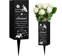 WEBEEDY Husband Metal Cemetery Vase with Spike for Grave, Cardinal Cemetery Flower Holder Decorations with Holes for Memorial Day Sympathy Funeral Gift for Loss of Loved Ones, 8x20cm, 1pc