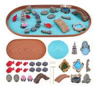 WEBEEDY Japanese Relax Desktop Zen Garden Kit for Desk,12x6.5Inch Mini Zen Sandbox Decor with Fish Lotus Ornaments & Tools Relaxation and Meditation Accessories for Home & Office,30.6x16.5 cm